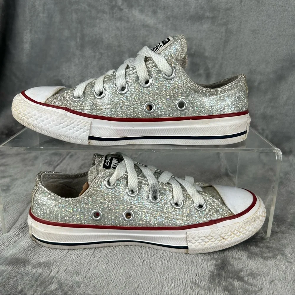 Converse All Stars Little Girls 11 Silver Glitter Chuck‎ Taylors Glam Sparkles